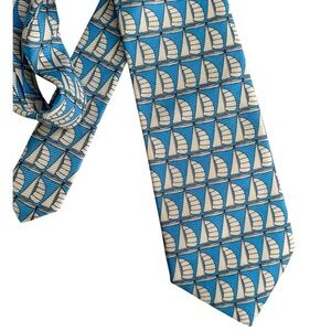 CapeCod Neckwear Blue and White Sailboat Patterned Silk Tie